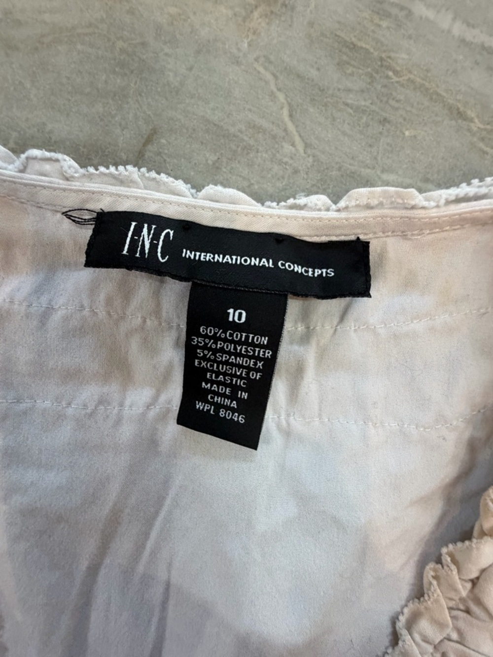INC International Concepts Ruffle Babydoll Blouse Cream Ivory Size 10 - Picture 3 of 8